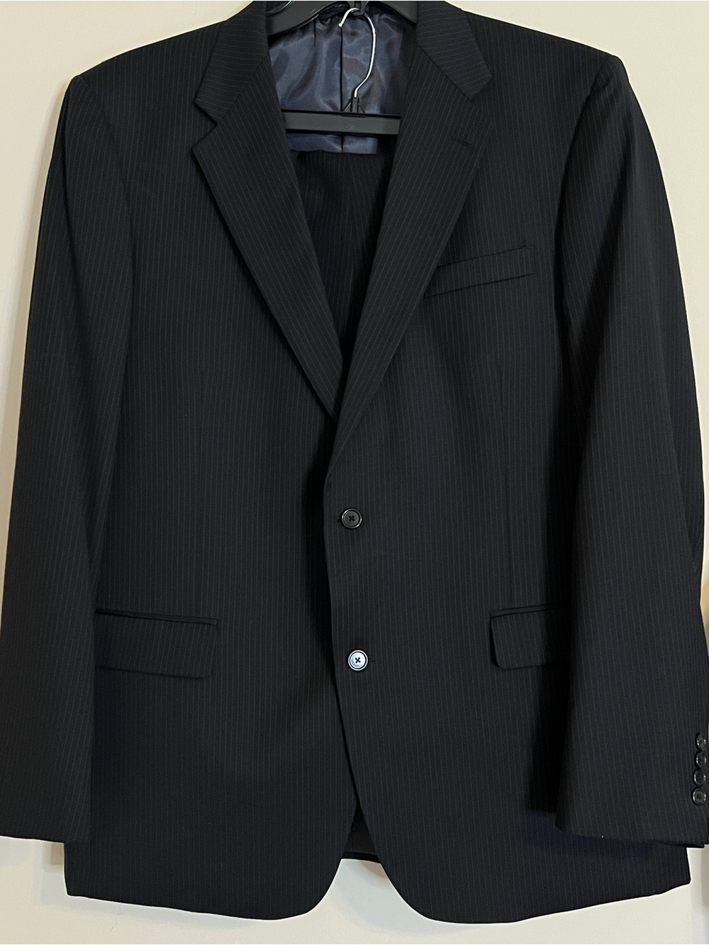 Pierre Cardin Fundamentals Men’s Black Pinstriped 40x32 Wool 2 Btn Flat Front